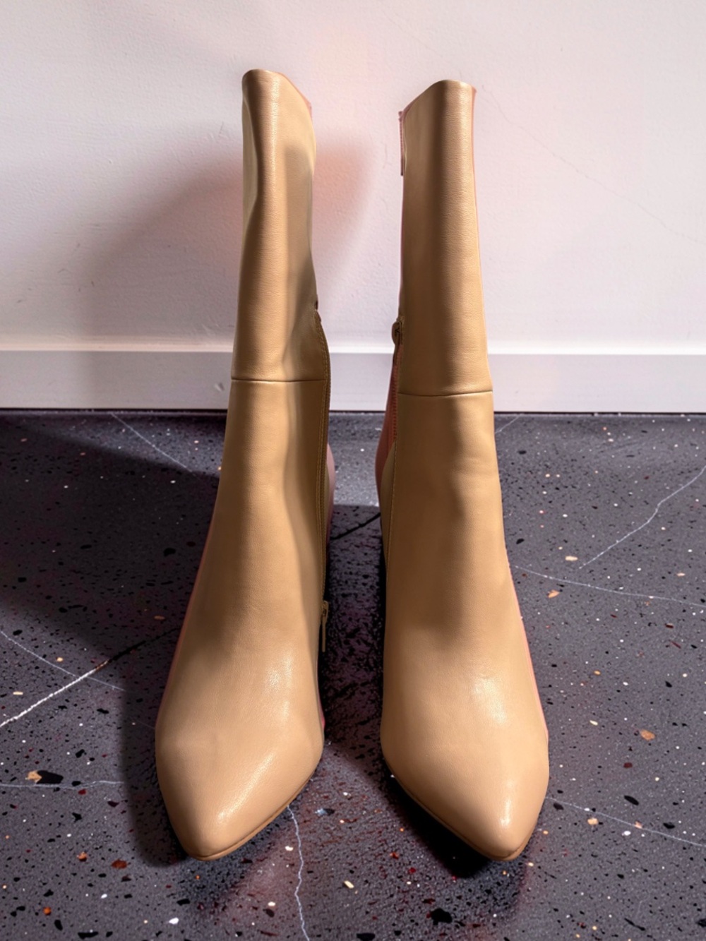 Charles By Charles David Nude Smooth Palisades Pointed-Toe Mid-Calf Heeled Boots